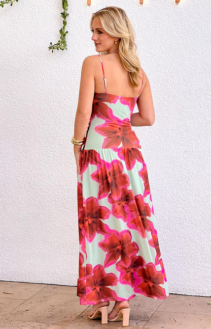 Lilliana Green Floral Print Maxi Dress