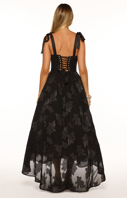 Lily Black Tie Shoulder Formal Maxi Dress