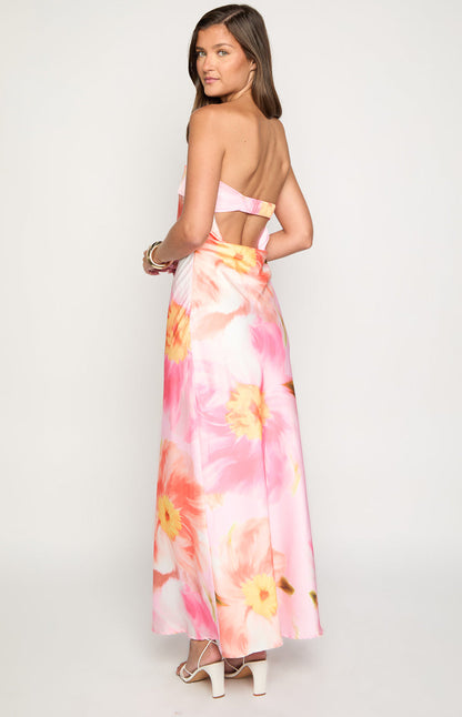 Maiah Pink Floral Print Maxi Dress