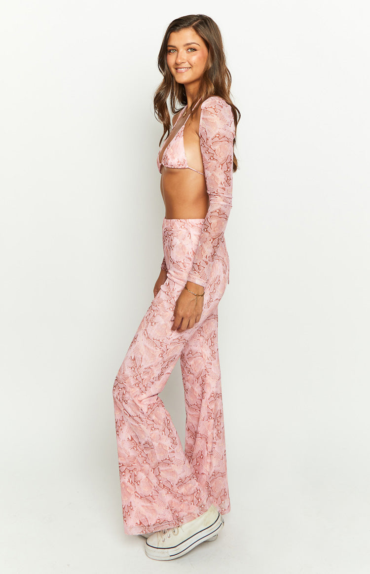Main Act Pink Swirl Snake Print Pants