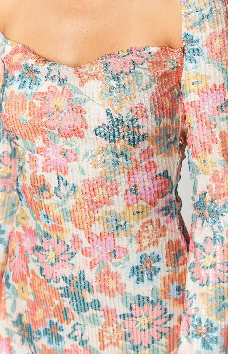 Marienne Pink Sequin Floral Print Mini Dress