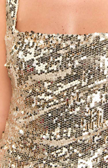 Mirror Gold Sequin Maxi Dress