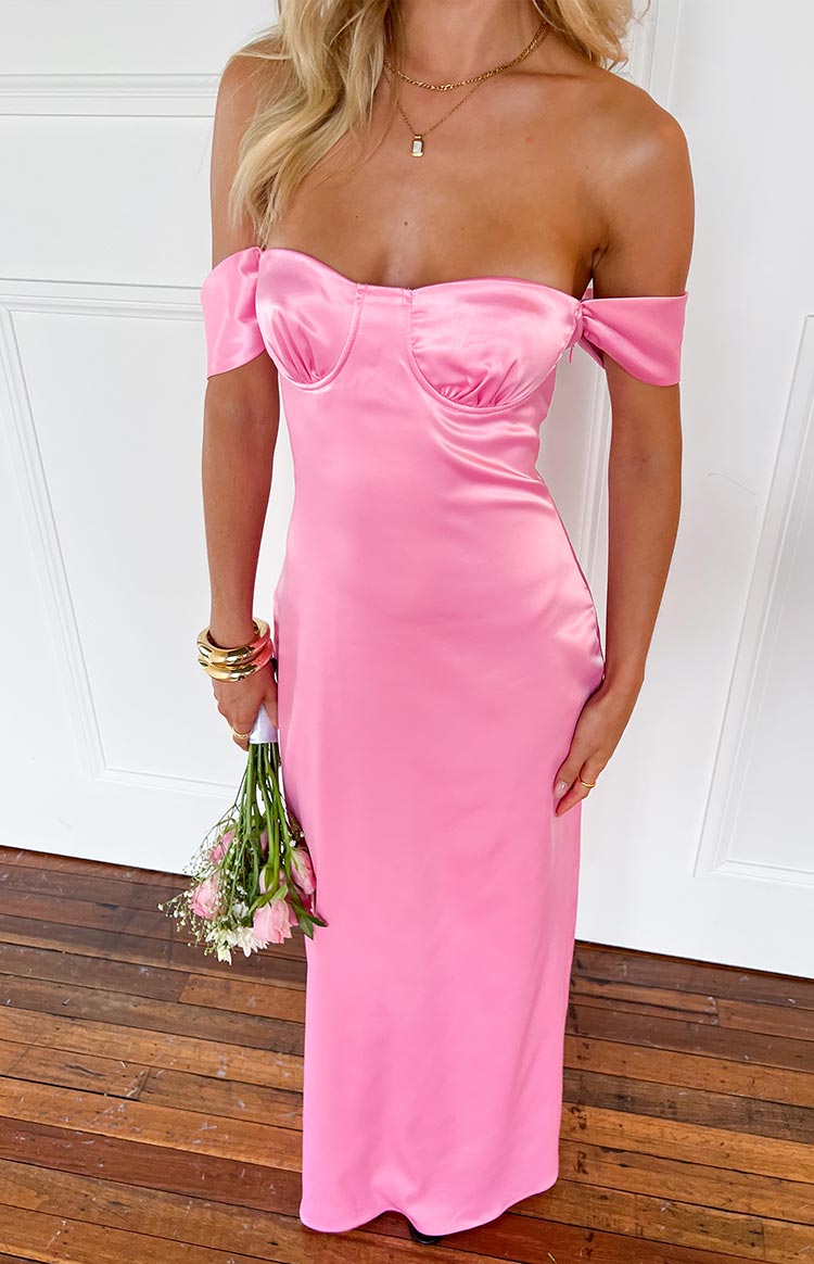 Naveah Pink Off Shoulder Maxi Dress