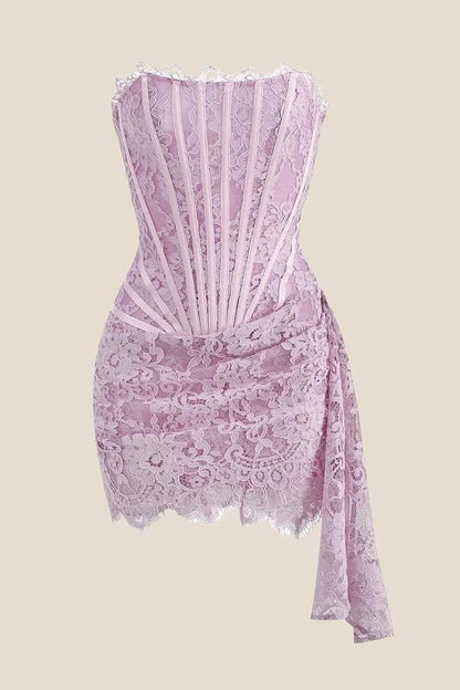 Light Purple Tight Lace Short Dress with Train