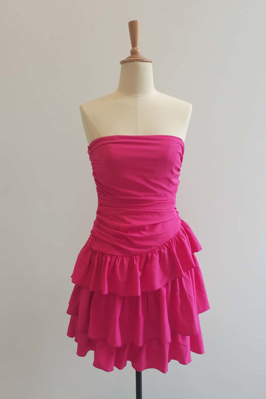 Strapless Fuchsia Ruffle Short Dress