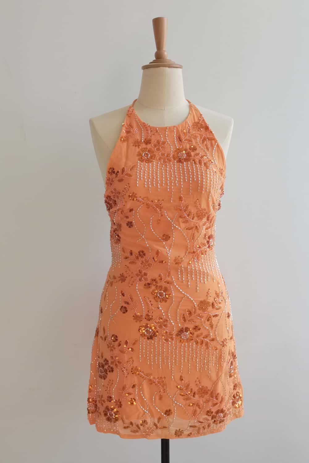 Light Yellow Halter Beaded Short Dress