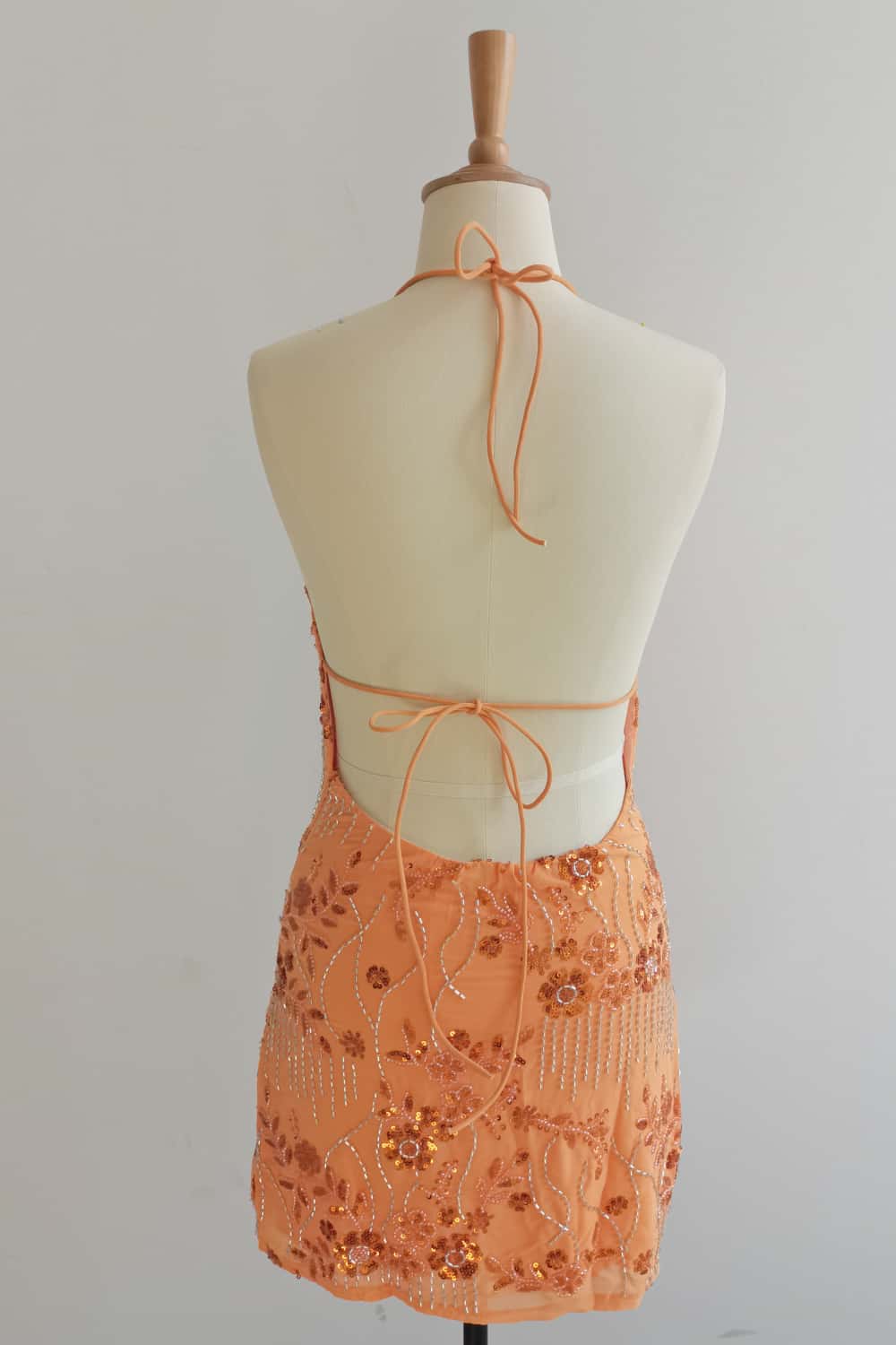 Light Yellow Halter Beaded Short Dress