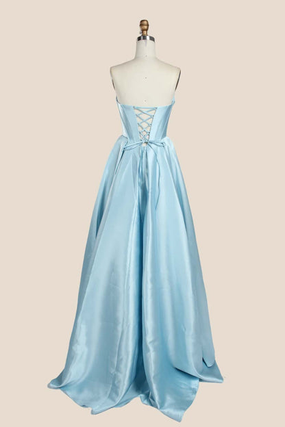 Light Blue Ruched Satin A-line Formal Dress