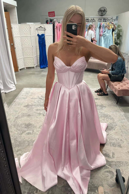 Light Blue Ruched Satin A-line Formal Dress