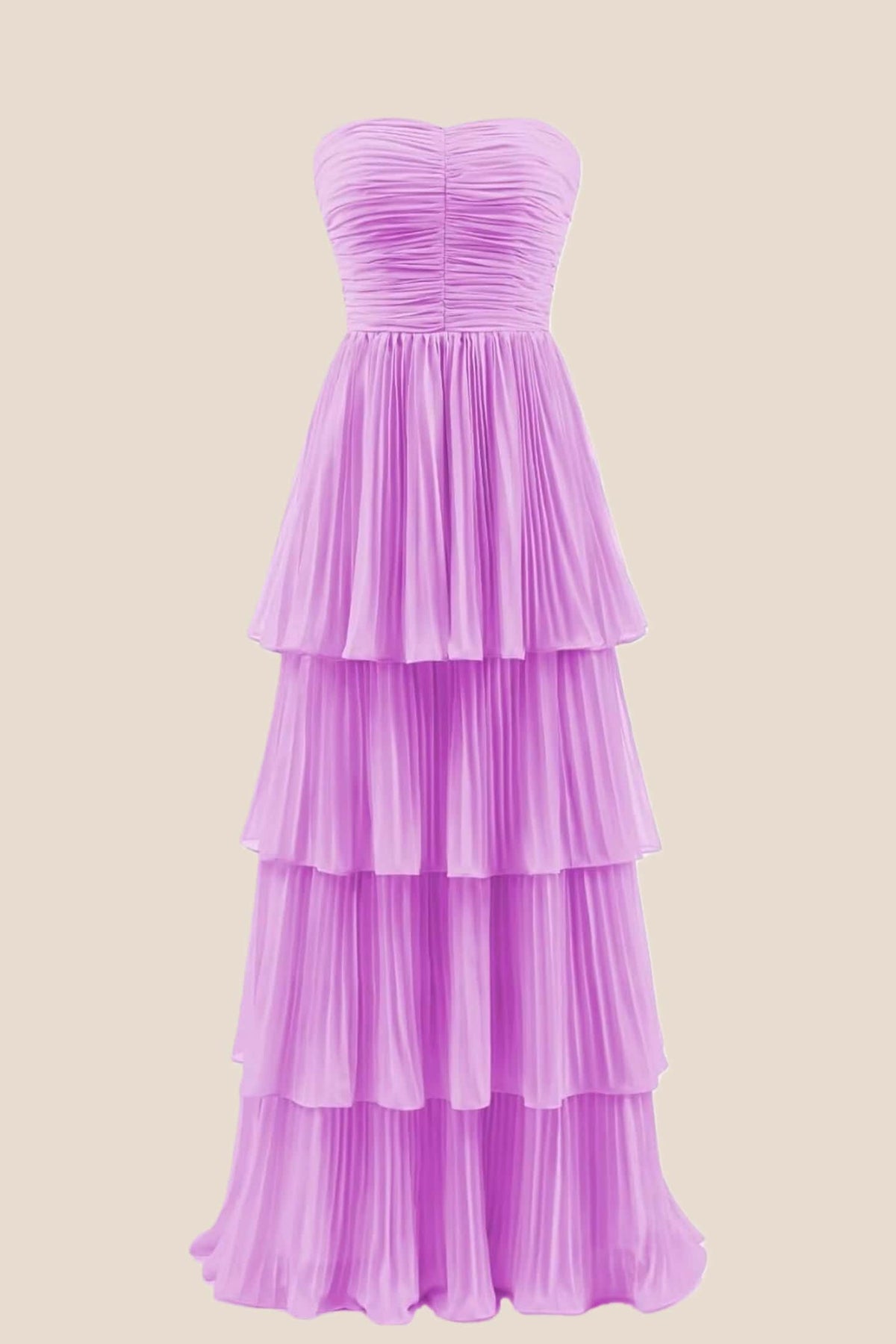 Hot Pink Chiffon Pleated A-line Tiered Maxi Dress