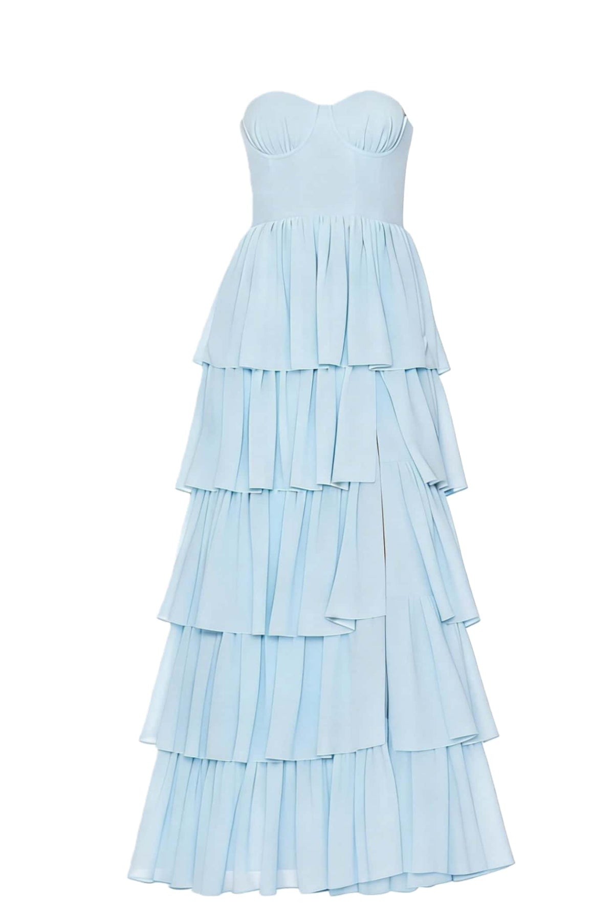 Light Blue Chiffon Sweetheart Ruffle Long Dress