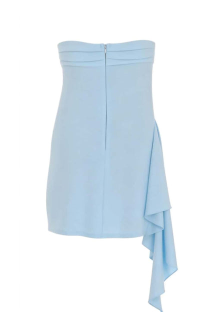 Light Blue Ruched Tight Mini Dress with Train