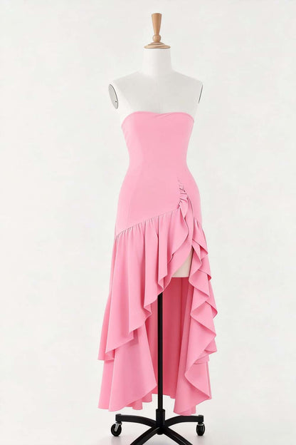 Light Blue Ruffle Fitted Long Dress