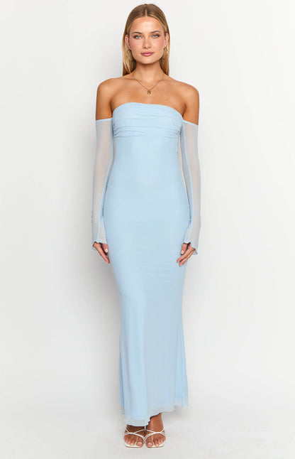 Odette Light Blue Long Sleeve Formal Maxi Dress