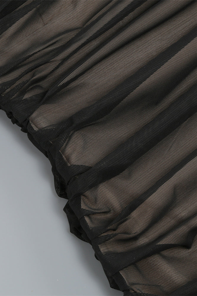 Off the Shoulder Black Ruched Fitted Long Dress
