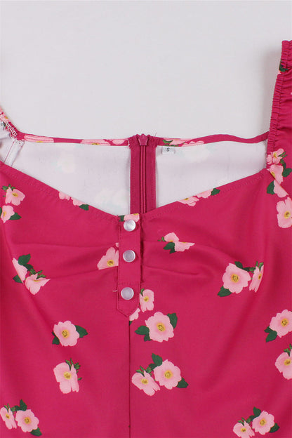 Hot Pink Floral Sweet Swing Dress
