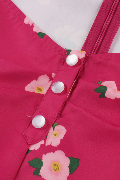 Hot Pink Floral Sweet Swing Dress