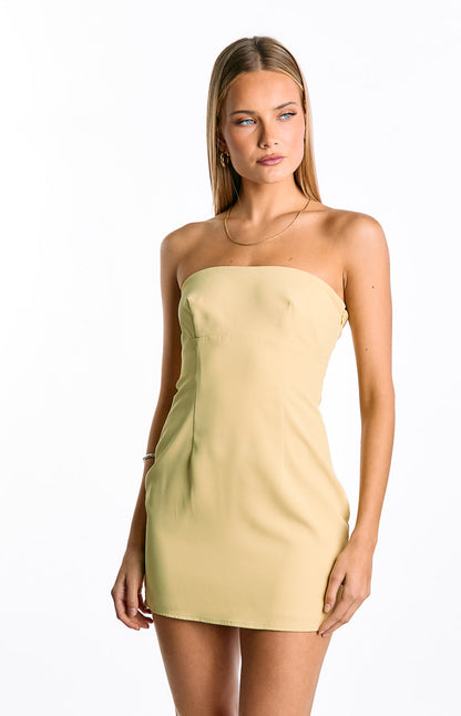 Oliva Butter Yellow Strapless Mini Dress