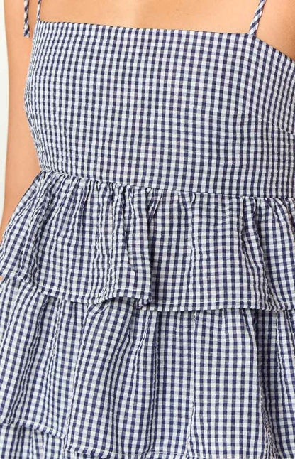 Paolo Navy Gingham Ruffle Mini Dress