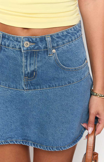 Quinley Mid Wash Denim Mini Skirt