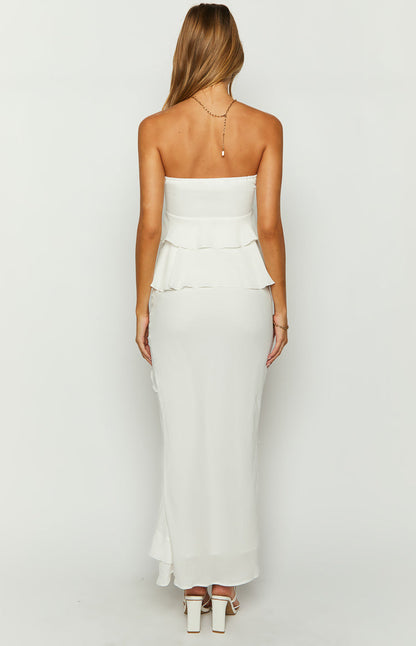 Raleigh White Ruffle Maxi Skirt