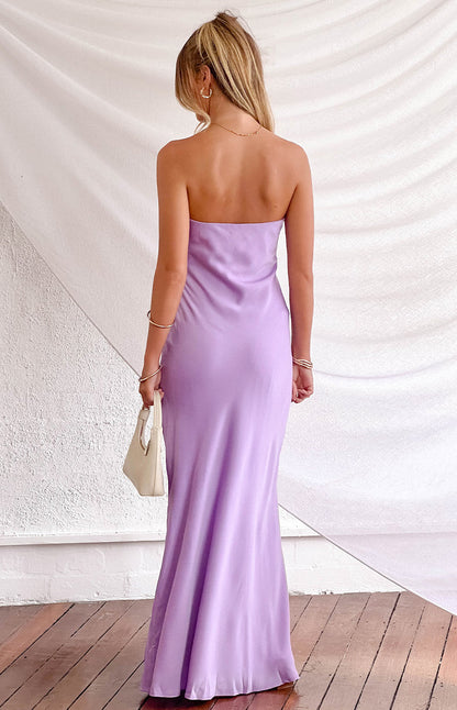 Ariella Lilac Satin Strapless Maxi Dress