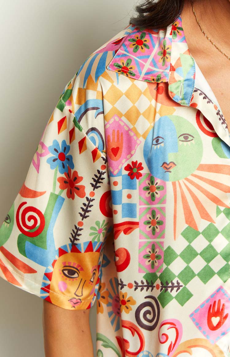 Resort Summer Print Satin Shirt