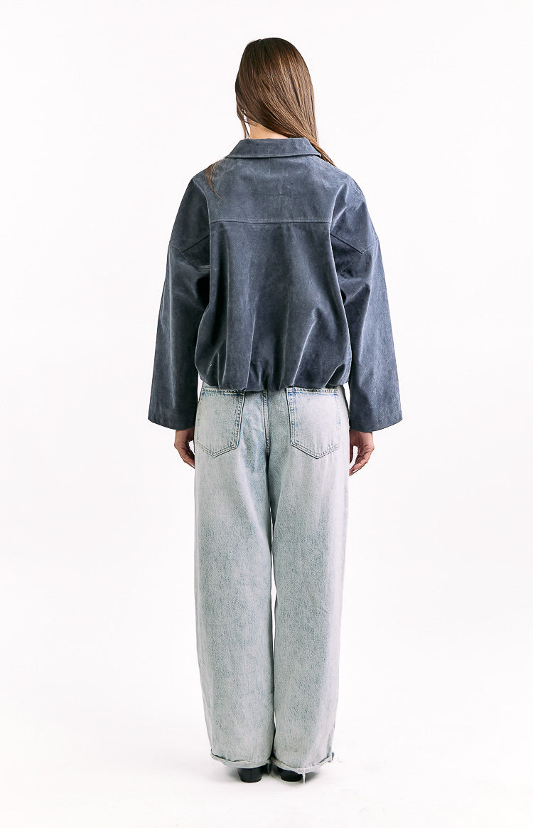 River Steel Grey Suedette Bubble Hem Bomber Jacket