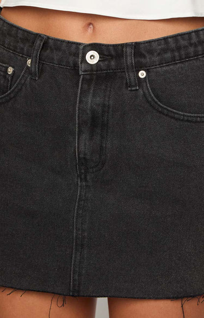 Siletto Black Denim Low Rise Mini Skirt