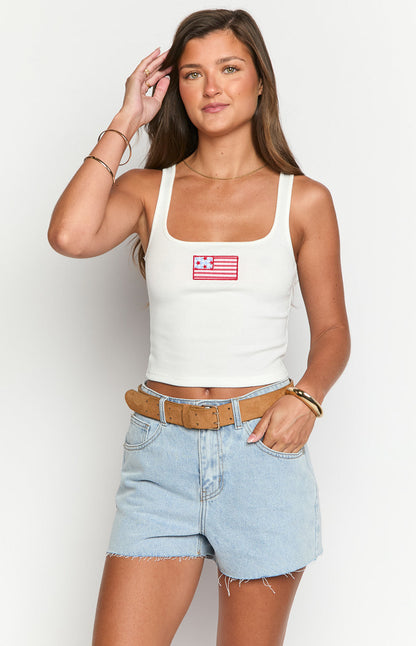 Suzie White USA Embroidered Tank Top