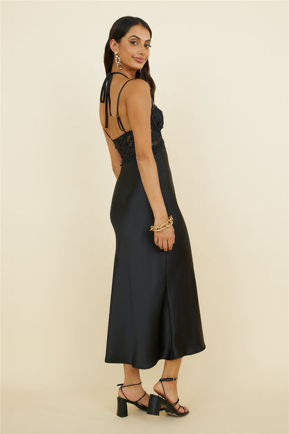 Sunday Brunch Satin Maxi Dress Black
