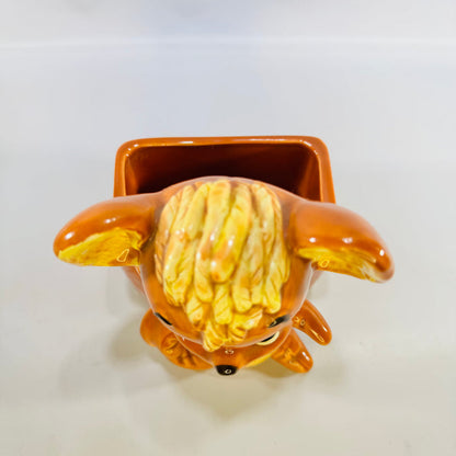 A682 Ceramic Mouse Planter 1960s Brown Big Eyed Animal Pot Mid Century Kitsch Nursery Decor