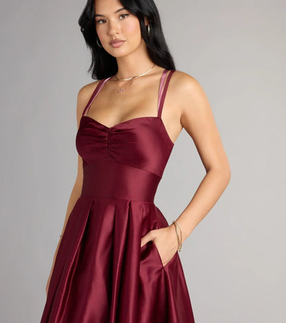 Isabelle Satin Lace-Up Dress With Pockets
