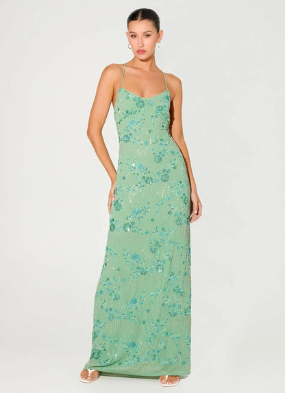 Vietta Sequin Cami Maxi Dress - Mint