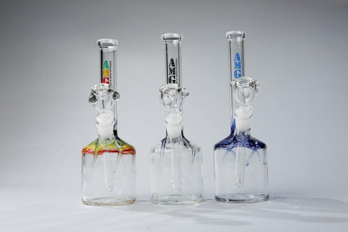 AMG 9 Inch Cylinder Base Water Pipe: Clear Glass, Vibrant Center Accent, Borosilicate Glass, Classic Design, Smooth Airflow