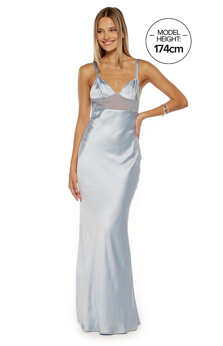 Ava Light Blue Satin Formal Maxi Dress