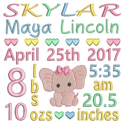 Baby Birth Announcement -Custom Embroidery Design by rosiedayembroidery.com