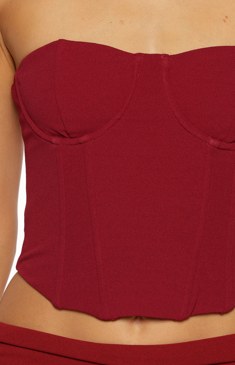 Bellah Burgundy Strapless Corset Top