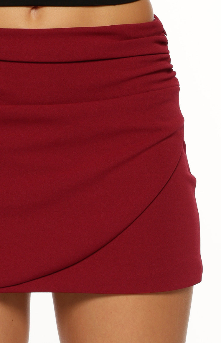 Bellah Burgundy Wrap Mini Skirt