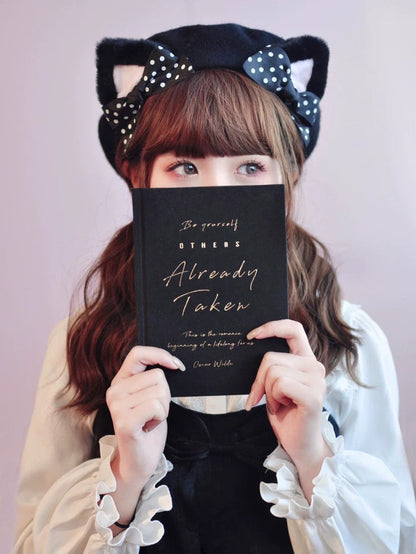 Black Polka Dot Woolen Cat Ears Beret