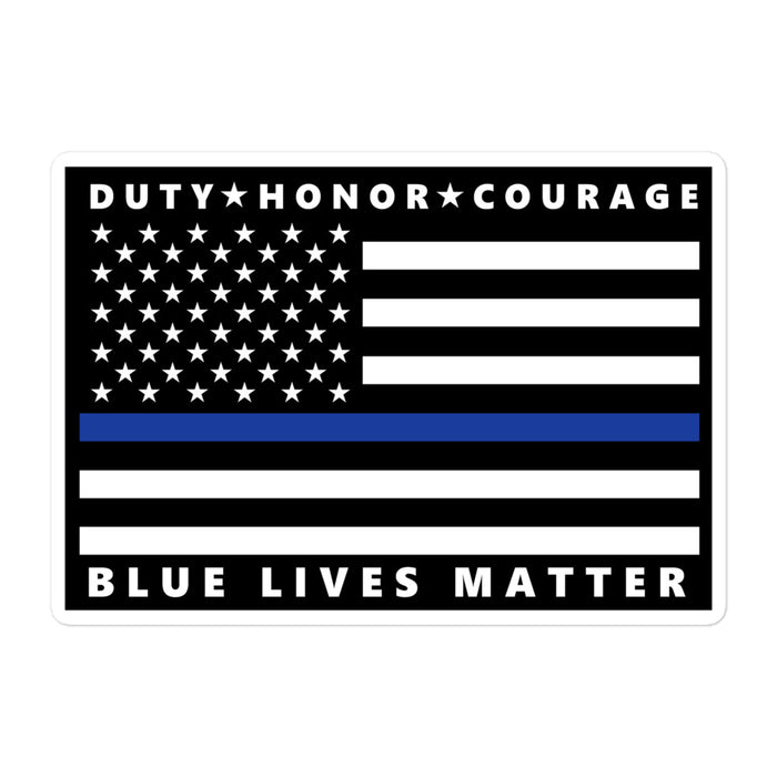 Blue Lives Matter - Duty, Honor, Courage - Thin Blue Line Flag Sticker - DN1