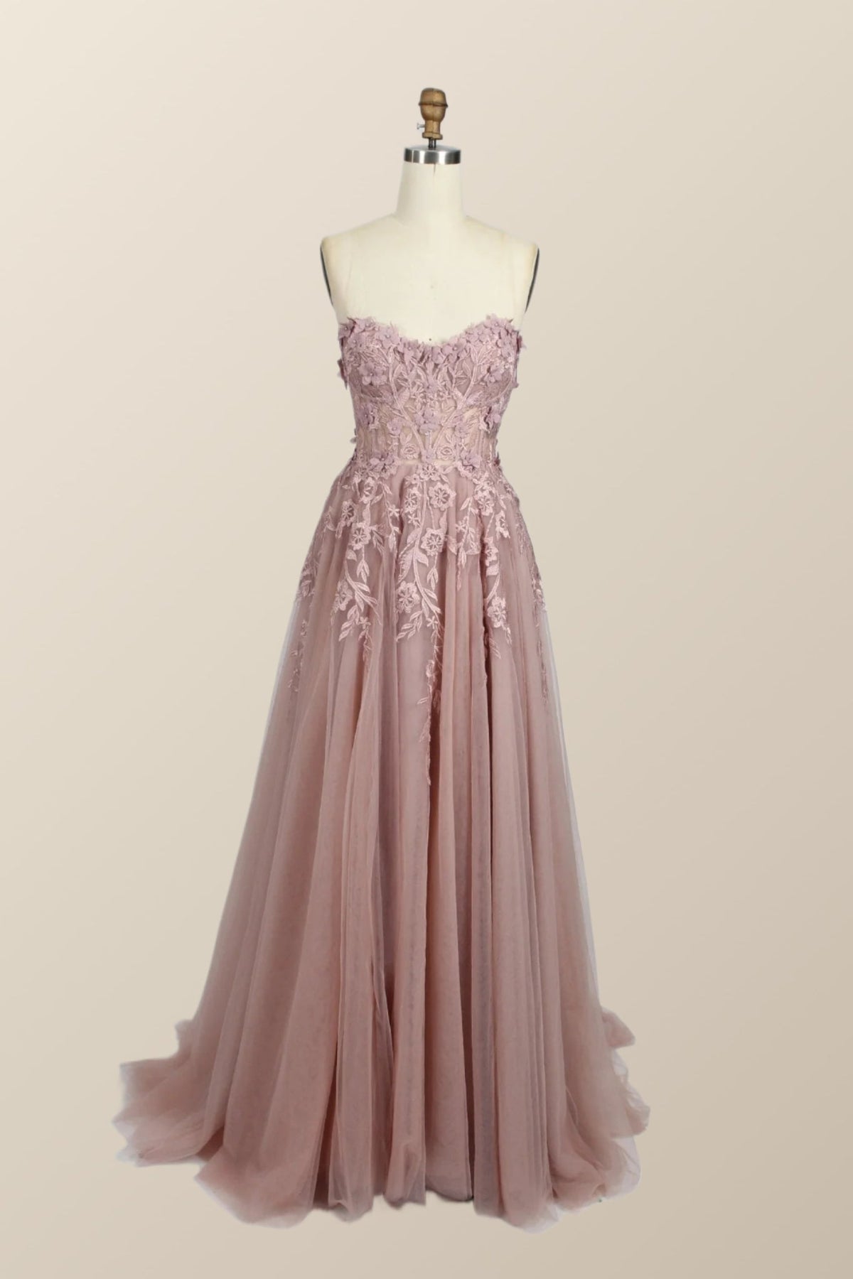 Light Blue Floral Embroidery Strapless A-line Formal Dress