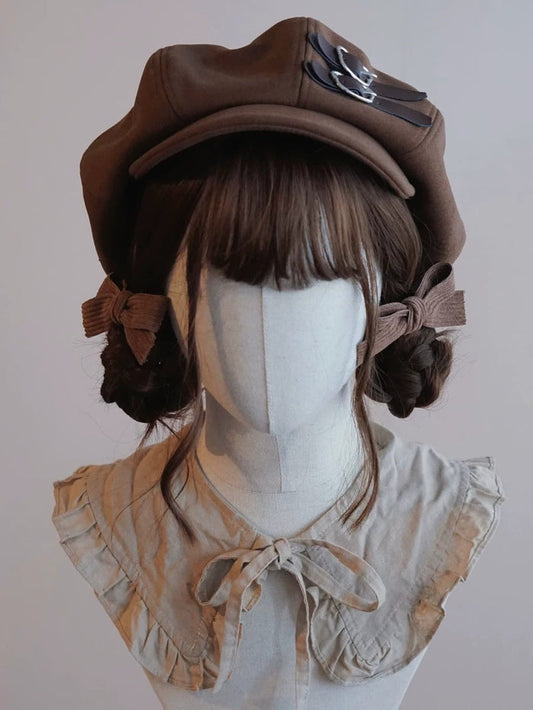 Brown Leather Buckle Beret