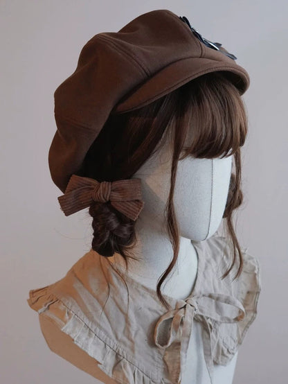 Brown Leather Buckle Beret