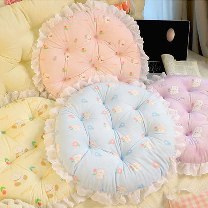 Cartoon Animal Flowers lace-edged round cushion