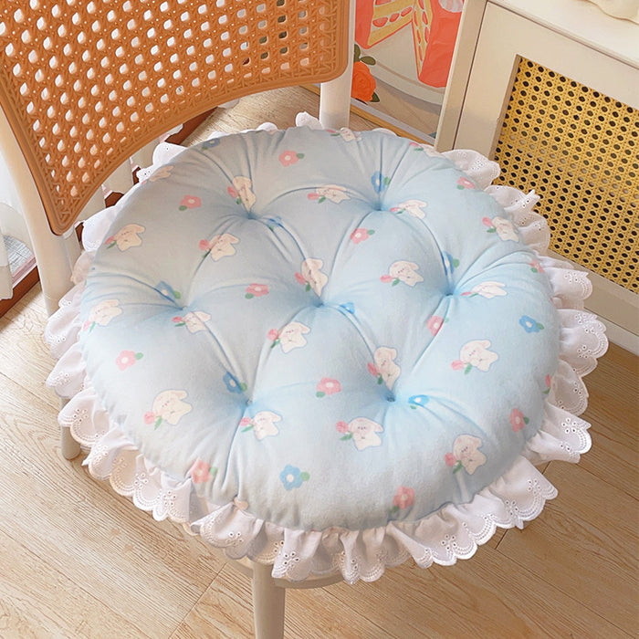 Cartoon Animal Flowers lace-edged round cushion