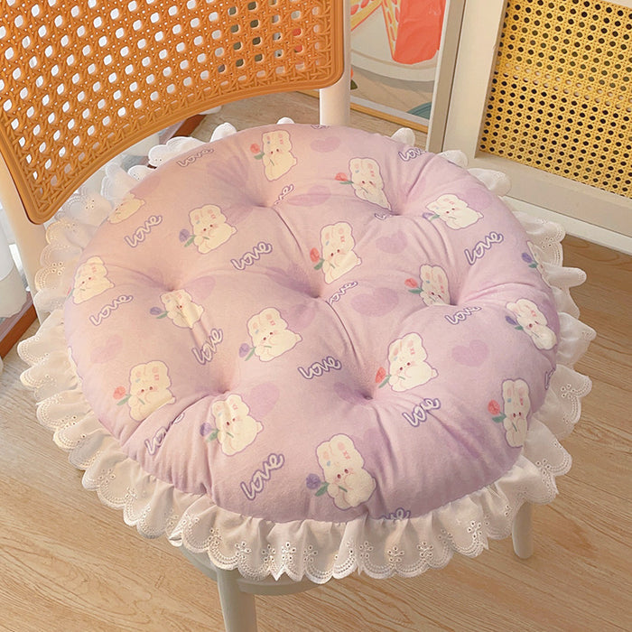 Cartoon Animal Flowers lace-edged round cushion