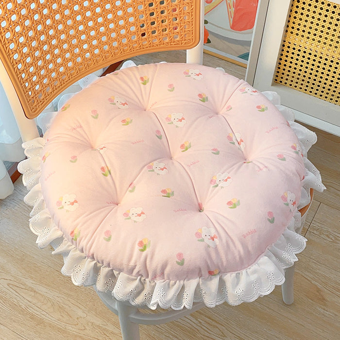 Cartoon Animal Flowers lace-edged round cushion