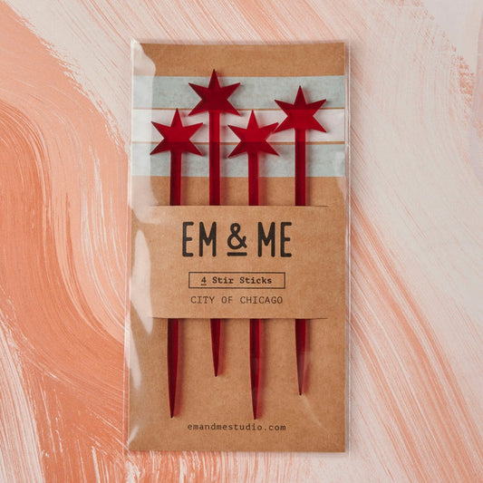 Chicago Flag Star Stir Sticks (Set of 4)