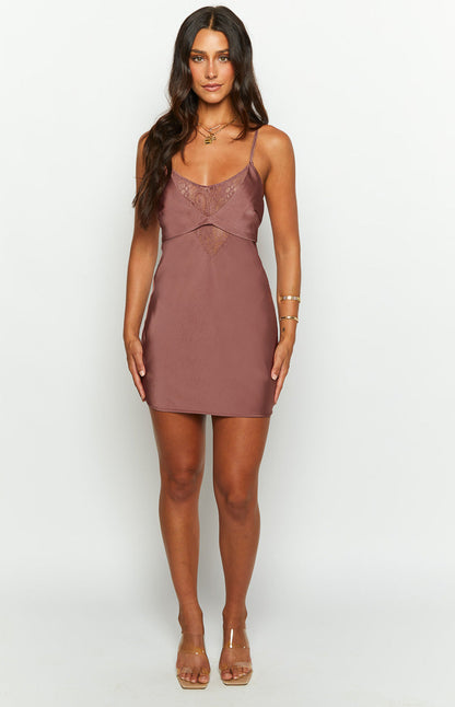 Clarissa Brown Slip Mini Dress